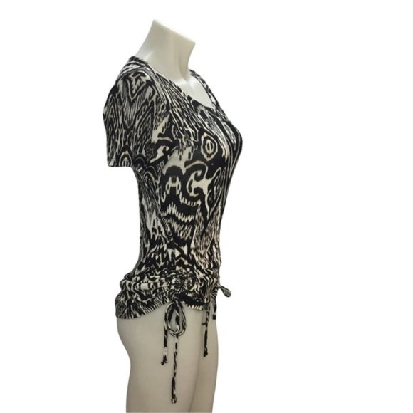 INC International Concepts Printed Short Sleeve Top Medium NWT Black/Brown/White - Picture 3 of 6